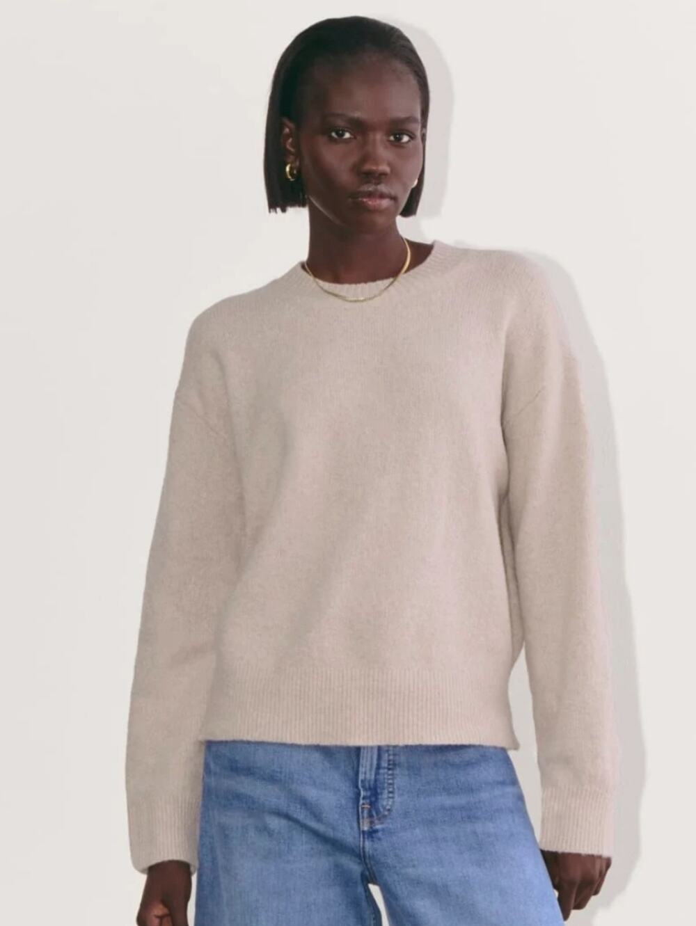 Everlane The Cocoon Crewneck Cream Ribbed Alpaca Wool Blend Sweater NWT Small